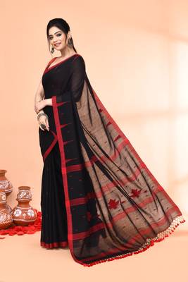 black mul cotton handloom jamdani saree with blouse piece 2