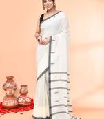 off white mul cotton handloom jamdani saree with blouse piece