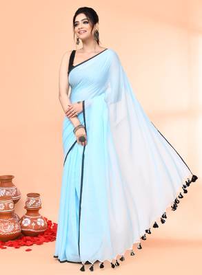Aqua blue mulmul cotton saree without blouse piece 3