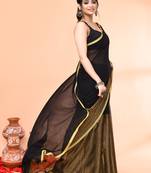 black cotton handloom saree with gold zari stripes