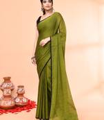Olive mulmul cotton saree without blouse piece