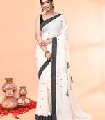 off white mul cotton handloom jamdani saree with blouse piece