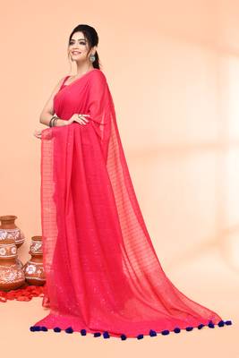 cotton handloom pink sequin saree with blouse piece 1