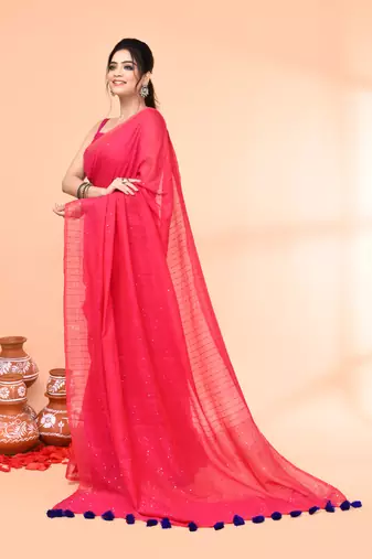 cotton handloom pink sequin saree with blouse piece