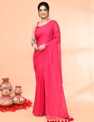 Pink mulmul cotton saree without blouse piece 1