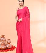 Pink mulmul cotton saree without blouse piece