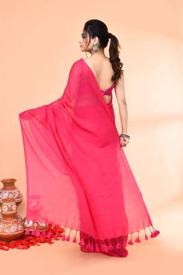 Pink mulmul cotton saree without blouse piece 3