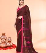brown mul cotton handloom jamdani saree with blouse piece