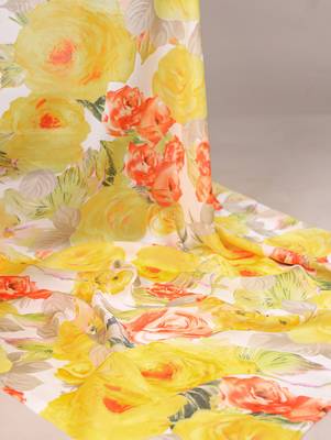 Floral Printed Dull Satin Saree Paired with Plain Moonga Silk Blouse 5