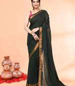 cotton handloom dark green sequin saree with blouse piece