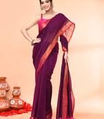 cotton handloom magenta sequin saree with blouse piece