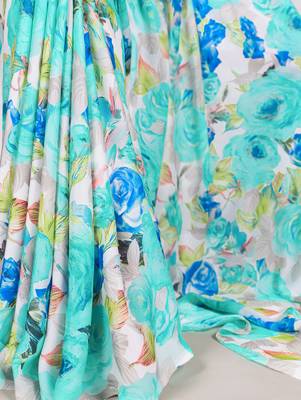 Floral Printed Dull Satin Saree Paired with Plain Moonga Silk Blouse 4