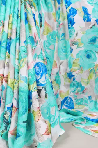 Floral Printed Dull Satin Saree Paired with Plain Moonga Silk Blouse