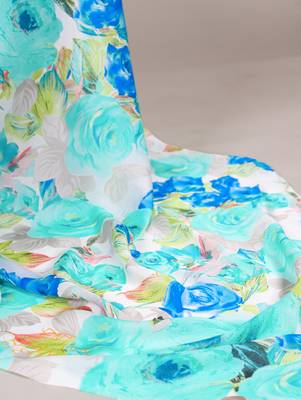 Floral Printed Dull Satin Saree Paired with Plain Moonga Silk Blouse 5
