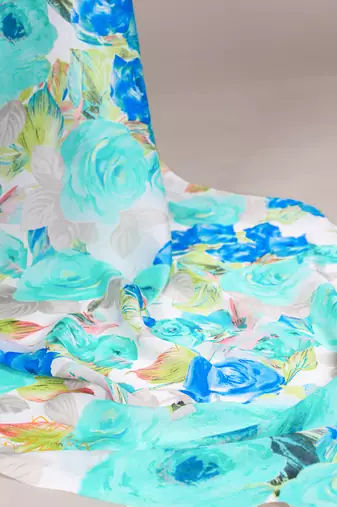 Floral Printed Dull Satin Saree Paired with Plain Moonga Silk Blouse