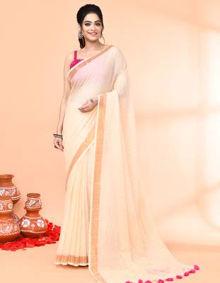 cotton handloom light tan sequin saree with blouse piece 1