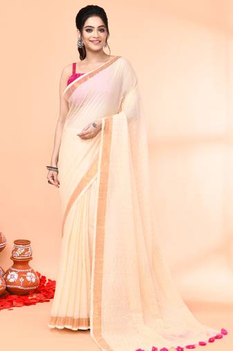 cotton handloom light tan sequin saree with blouse piece