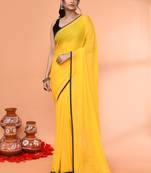 Yellow mulmul cotton saree without blouse piece