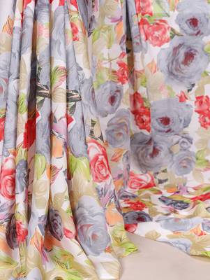 Floral Printed Dull Satin Saree Paired with Plain Moonga Silk Blouse 4