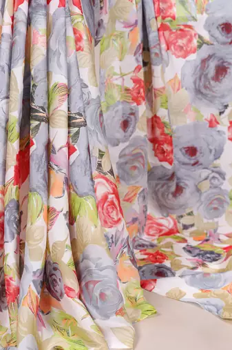 Floral Printed Dull Satin Saree Paired with Plain Moonga Silk Blouse