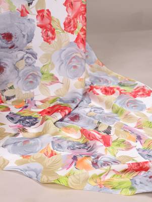 Floral Printed Dull Satin Saree Paired with Plain Moonga Silk Blouse 5