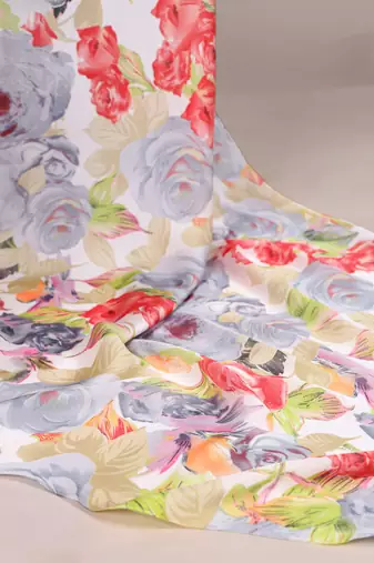 Floral Printed Dull Satin Saree Paired with Plain Moonga Silk Blouse