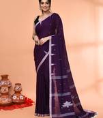 purple mul cotton handloom jamdani saree with blouse piece