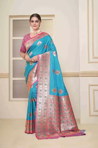  rama floral art silk woven saree comes with matching blouse