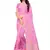 Pink supernet floral thread embroidered saree with blouse piece