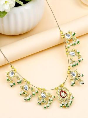 Gold plated kundan beaded string necklace 1