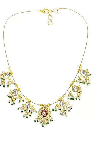 Gold plated kundan beaded string necklace