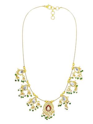 Gold plated kundan beaded string necklace 3