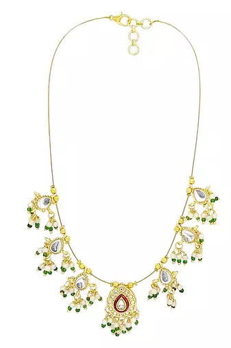 Gold plated kundan beaded string necklace