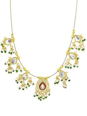 Gold plated kundan beaded string necklace 4