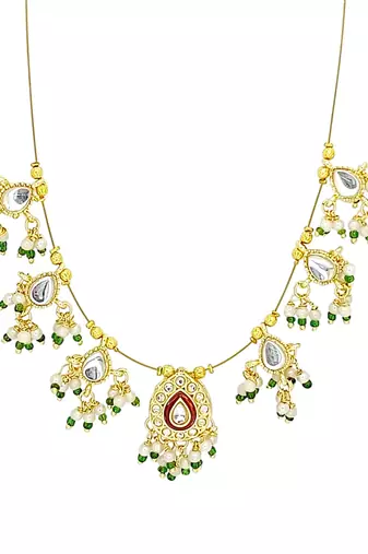 Gold plated kundan beaded string necklace