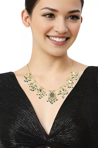 Gold plated kundan beaded string necklace