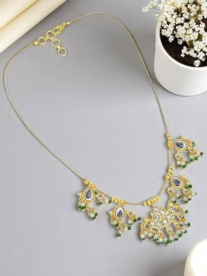 Gold plated chand kundan beaded string necklace 1