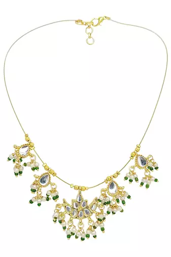 Gold plated chand kundan beaded string necklace