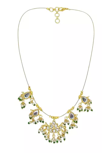 Gold plated chand kundan beaded string necklace