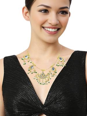Gold plated chand kundan beaded string necklace 5