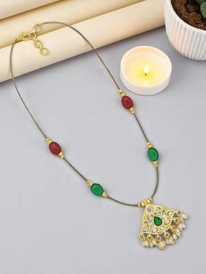 Gold plated kundan multicolor beaded string necklace 1