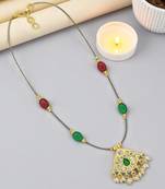 Gold plated kundan multicolor beaded string necklace