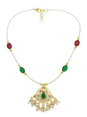 Gold plated kundan multicolor beaded string necklace 2