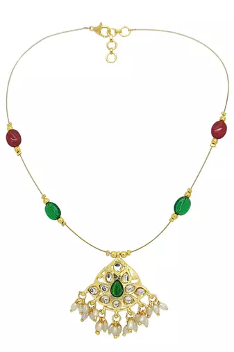Gold plated kundan multicolor beaded string necklace