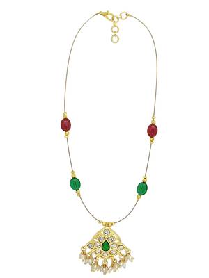 Gold plated kundan multicolor beaded string necklace 3