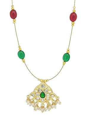 Gold plated kundan multicolor beaded string necklace 4