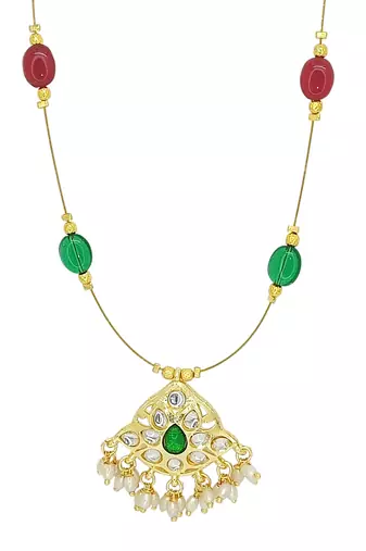 Gold plated kundan multicolor beaded string necklace