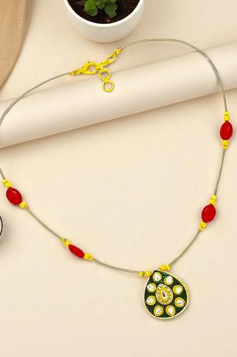 Gold plated kundan meenakari string necklace
