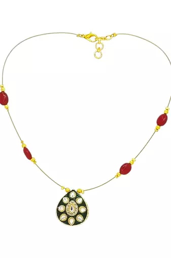 Gold plated kundan meenakari string necklace