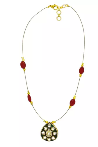 Gold plated kundan meenakari string necklace